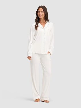 Cozy Earth Women's Bamboo Stretch-Knit Long Sleeve Pajama Set Ivory